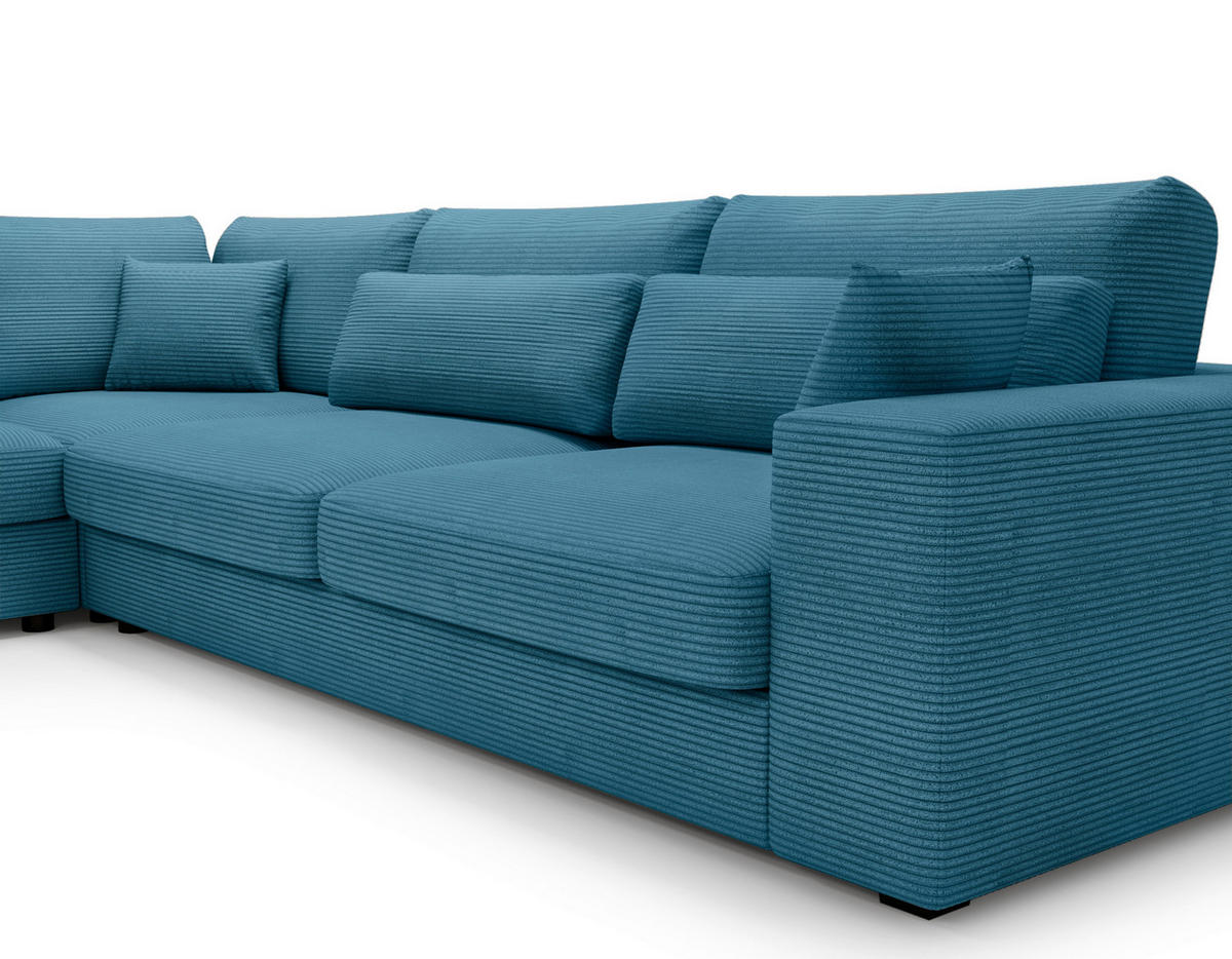 ECKSOFA Blau Cord  - Blau/Schwarz, KONVENTIONELL, Kunststoff/Textil (250/314cm) - Carryhome