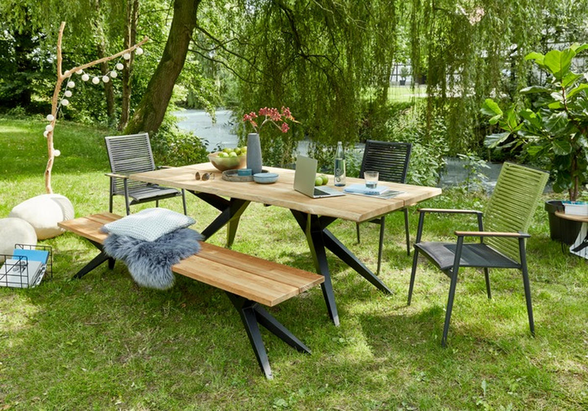 GARTENTISCH 220/95/76 cm Holz, Metall rechteckig  - Anthrazit/Teakfarben, Design, Holz/Metall (220/95/76cm) - Musterring