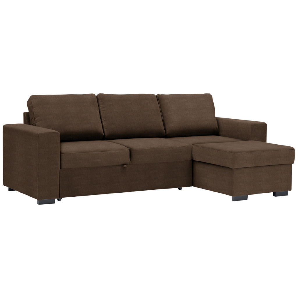 Thumbnail - Carryhome Ecksofa, Braun, Textil, Uni, 3-Sitzer, L-Form, seitenverkehrt montierbar, Ottomane rechts, 244x157 cm, Schlafe...