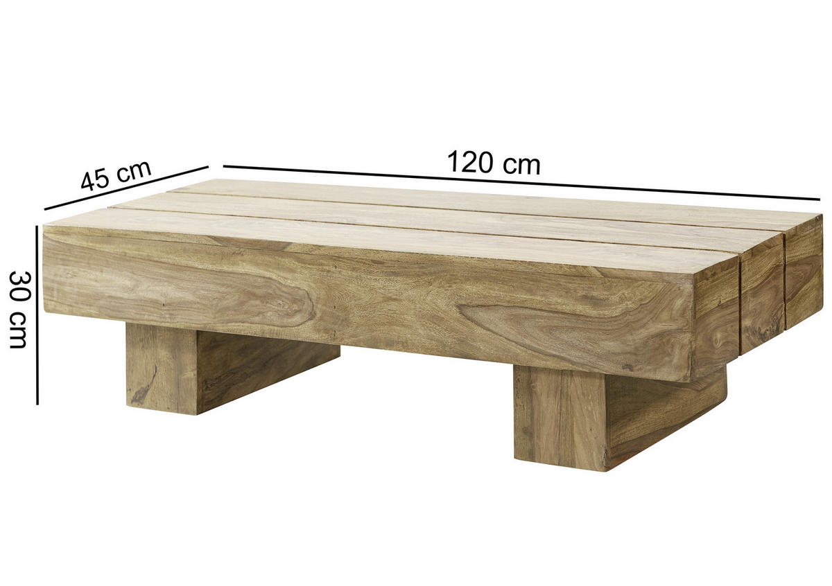 COUCHTISCH Akazie massiv 120/45/30 cm rechteckig Akaziefarben  - Akaziefarben, Design, Holz (120/45/30cm) - MID.YOU