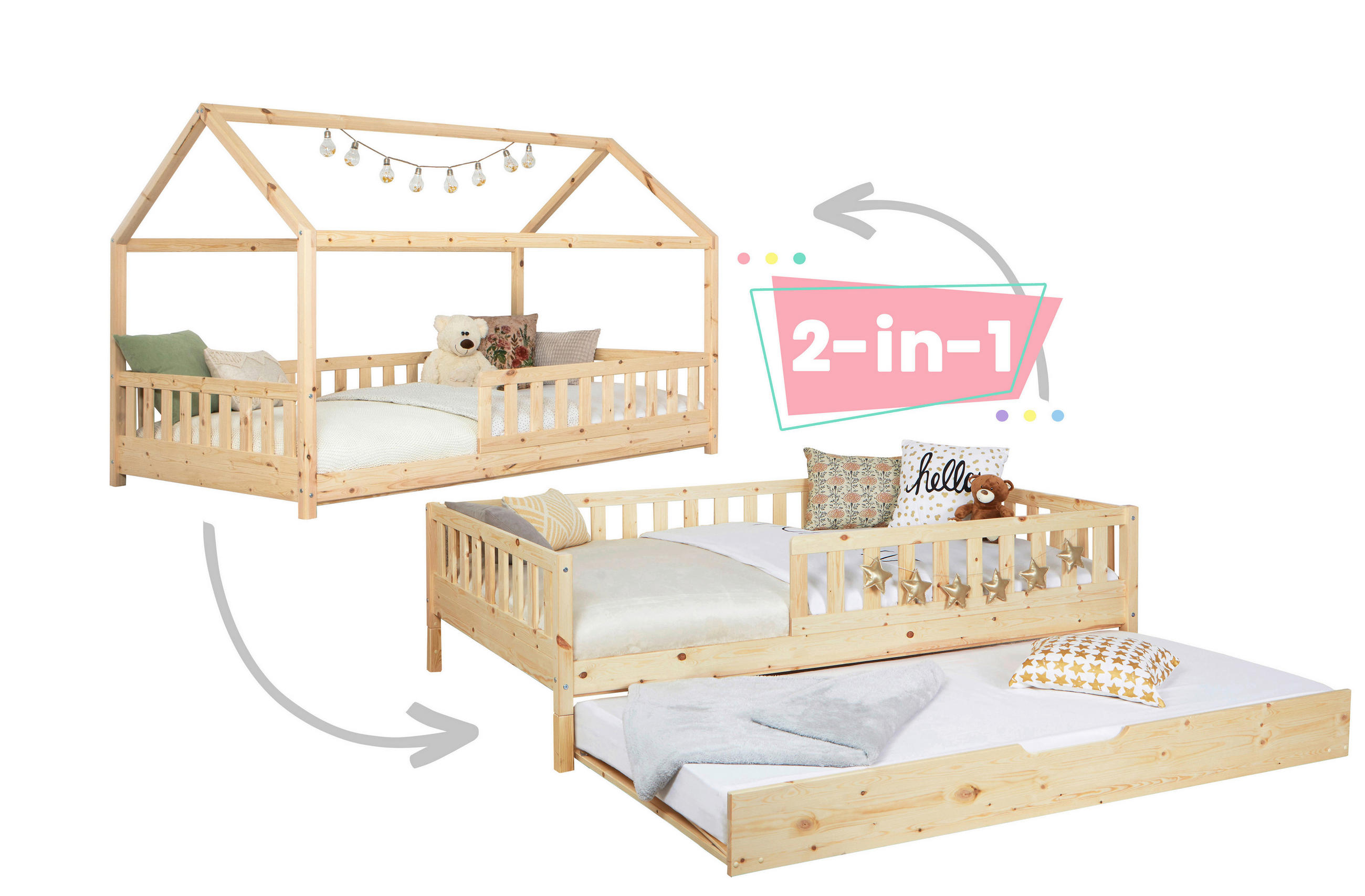AUSZIEHBETT 90/200 cm  in Naturfarben  - Naturfarben, MODERN, Holz/Textil (90/200cm) - MID.YOU