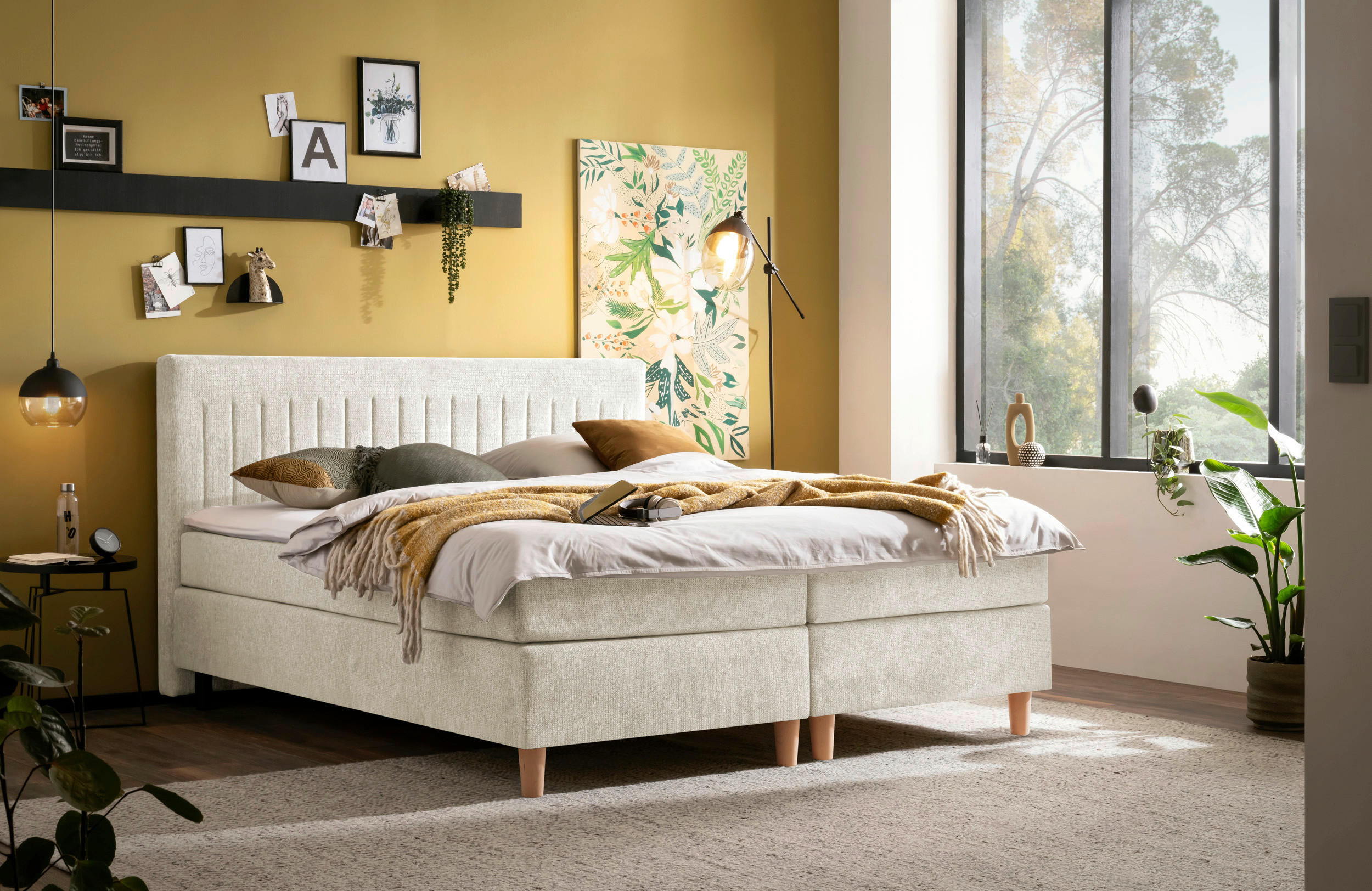 BOXSPRINGBETT 180/200 cm  in Beige  - Beige/Buchefarben, Basics, Holz/Textil (180/200cm) - Boxxx