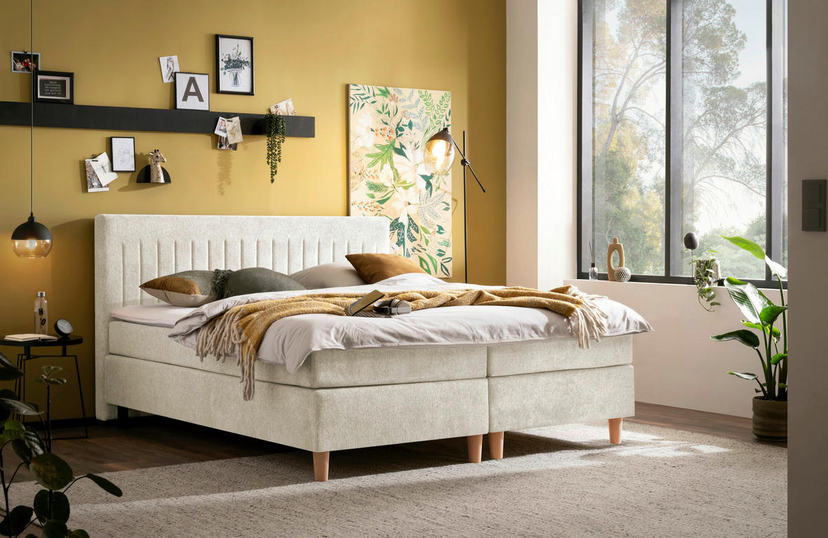 BOXSPRINGBETT 180/200 cm  in Beige  - Beige/Buchefarben, Basics, Holz/Textil (180/200cm) - Boxxx
