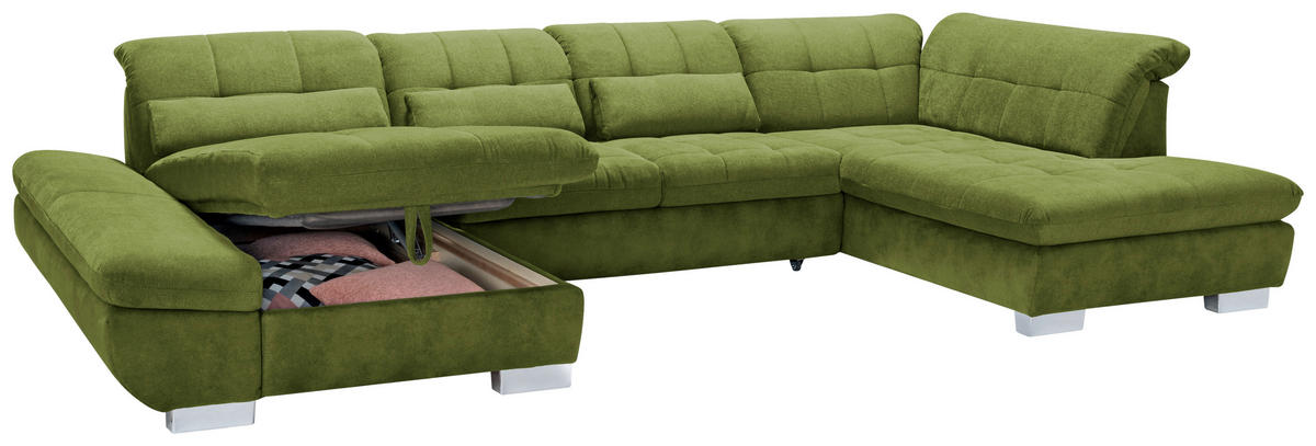 WOHNLANDSCHAFT in Mikrofaser Grün  - Chromfarben/Grün, Design, Kunststoff/Textil (204/350/211cm) - Xora