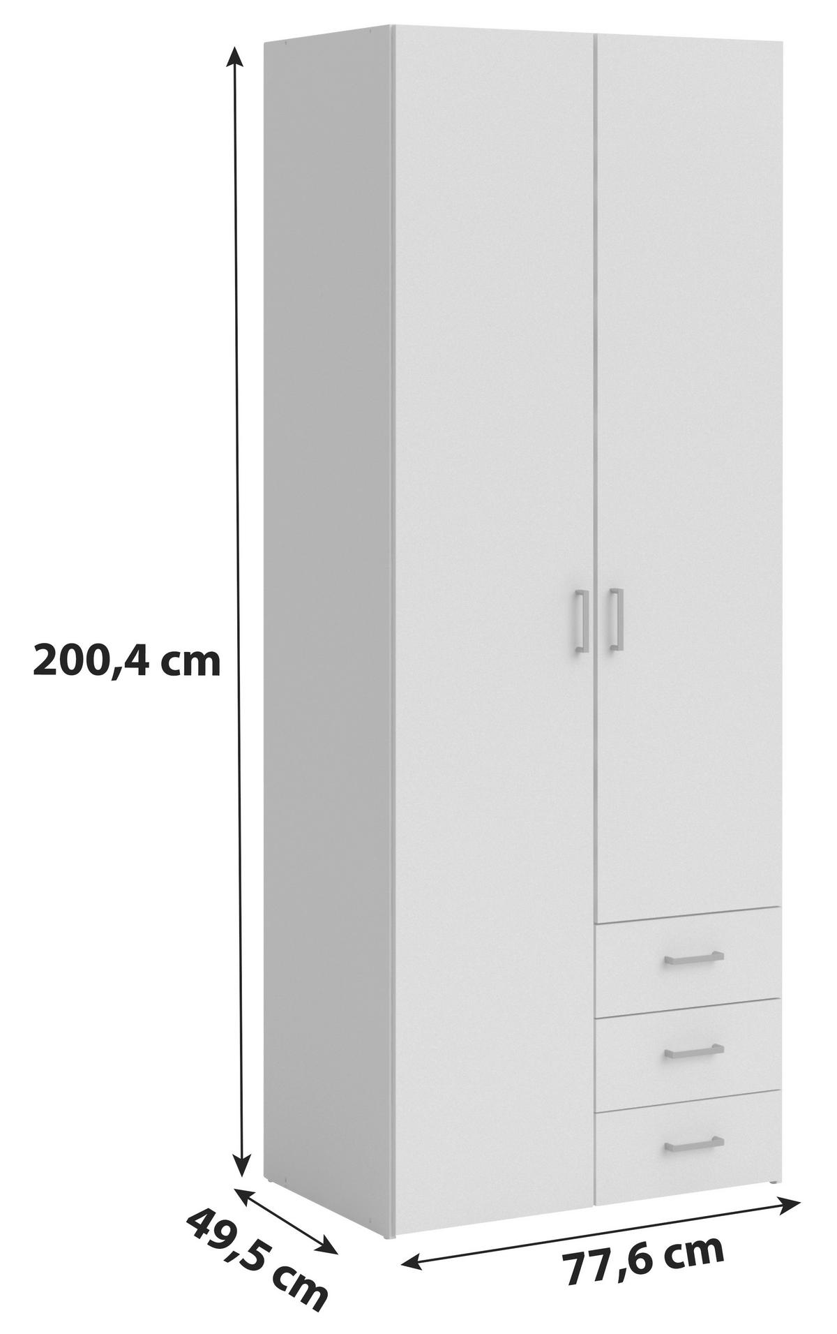 RUHÁSSZEKRÉNY fehér  - ezüstszínű/fehér, Basics, faalapú anyag/fém (77,6/200,4/49,5cm) - MID.YOU