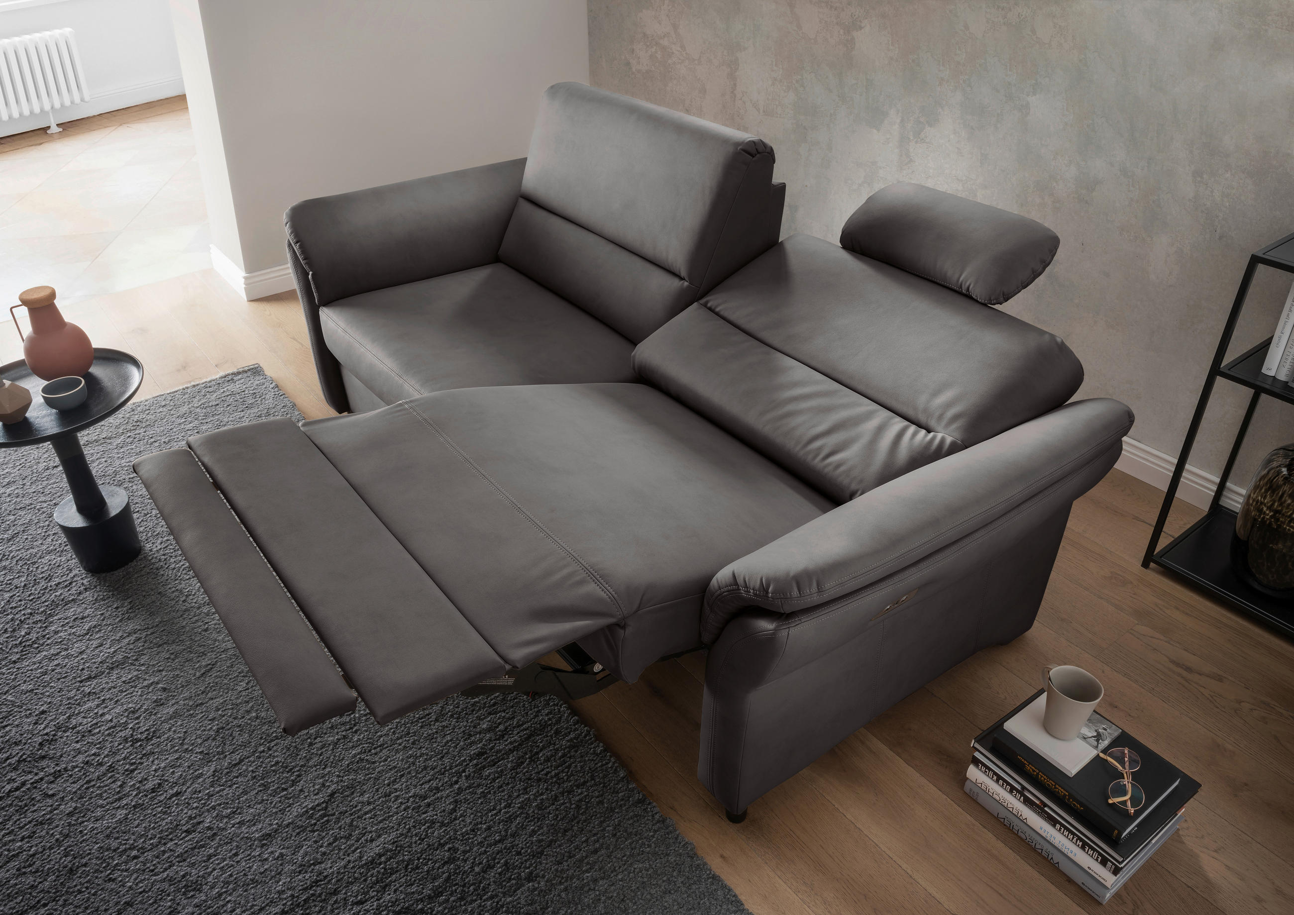 3-SITZER-SOFA in Lederlook Anthrazit  - Anthrazit/Schwarz, Modern, Holz/Textil (192/90/89cm) - Livetastic