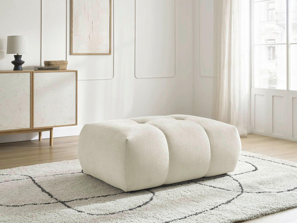 HOCKER FUJI  Leinenoptik Beige  - Beige/Schwarz, MODERN, Kunststoff/Textil (112/44/80cm)