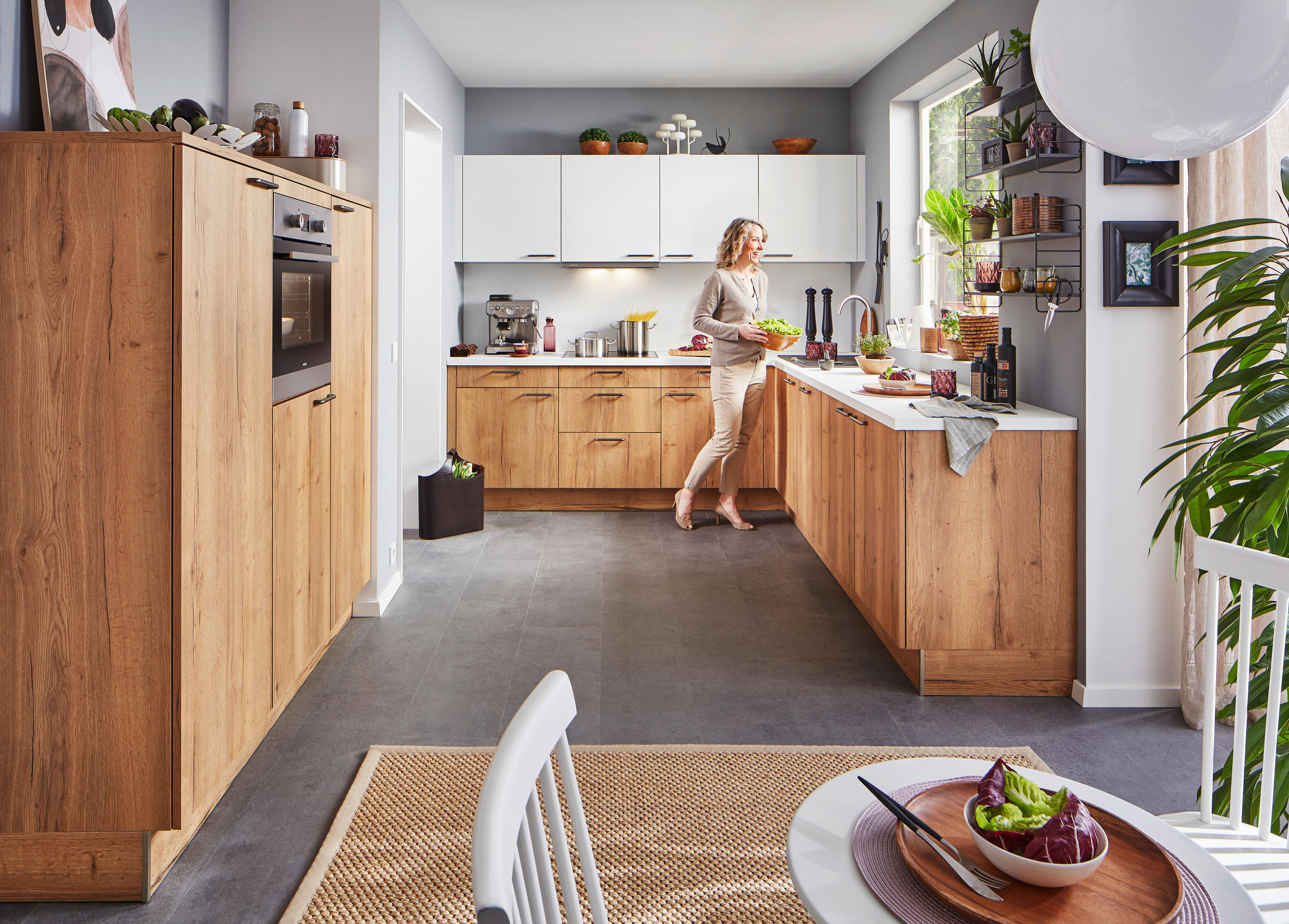 EINBAUKÜCHE TORONTO  - Eichefarben/Weiß, Design, Holzwerkstoff/Metall - Moderano
