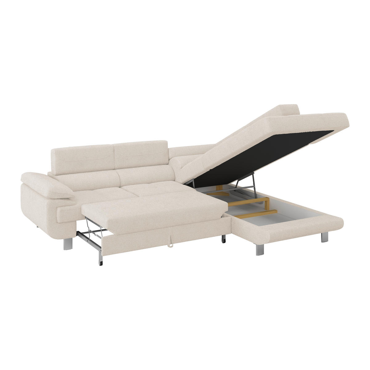 ECKSOFA in Drell Perlmutt  - Perlmutt, Modern, Textil/Metall (270/230cm) - MID.YOU