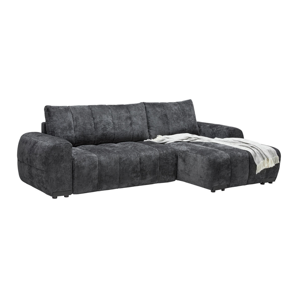 ECKSOFA Flachgewebe Graphitfarben  - Schwarz Hochglanz/Graphitfarben, Modern, Textil/Metall (273/93/166cm) - MID.YOU