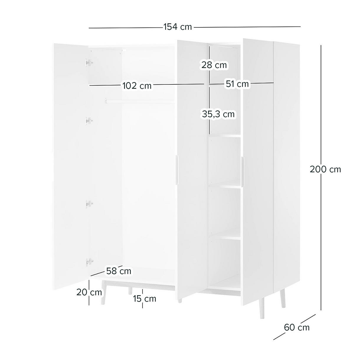 DREHTÜRENSCHRANK 154/200/60 cm 3-türig Weiß, Eichefarben  - Chromfarben/Eichefarben, Design, Holz/Holzwerkstoff (154/200/60cm) - home24