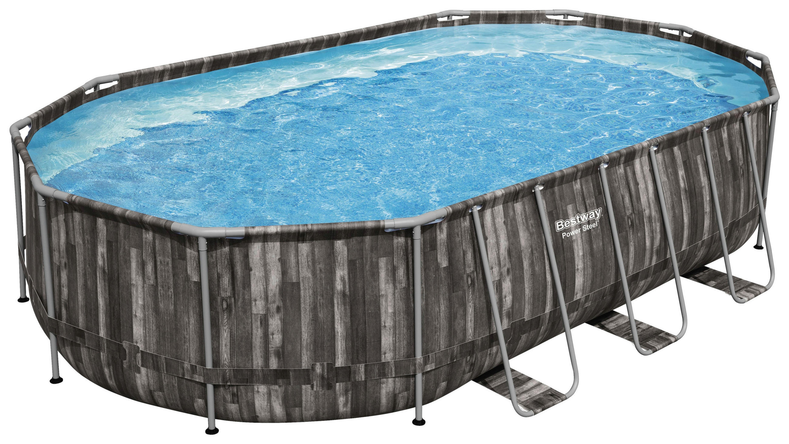 POOL SET POWER STEEL 5611RGS 610/366/122 cm  - Grau, KONVENTIONELL, Kunststoff/Metall (610/366/122cm) - Bestway