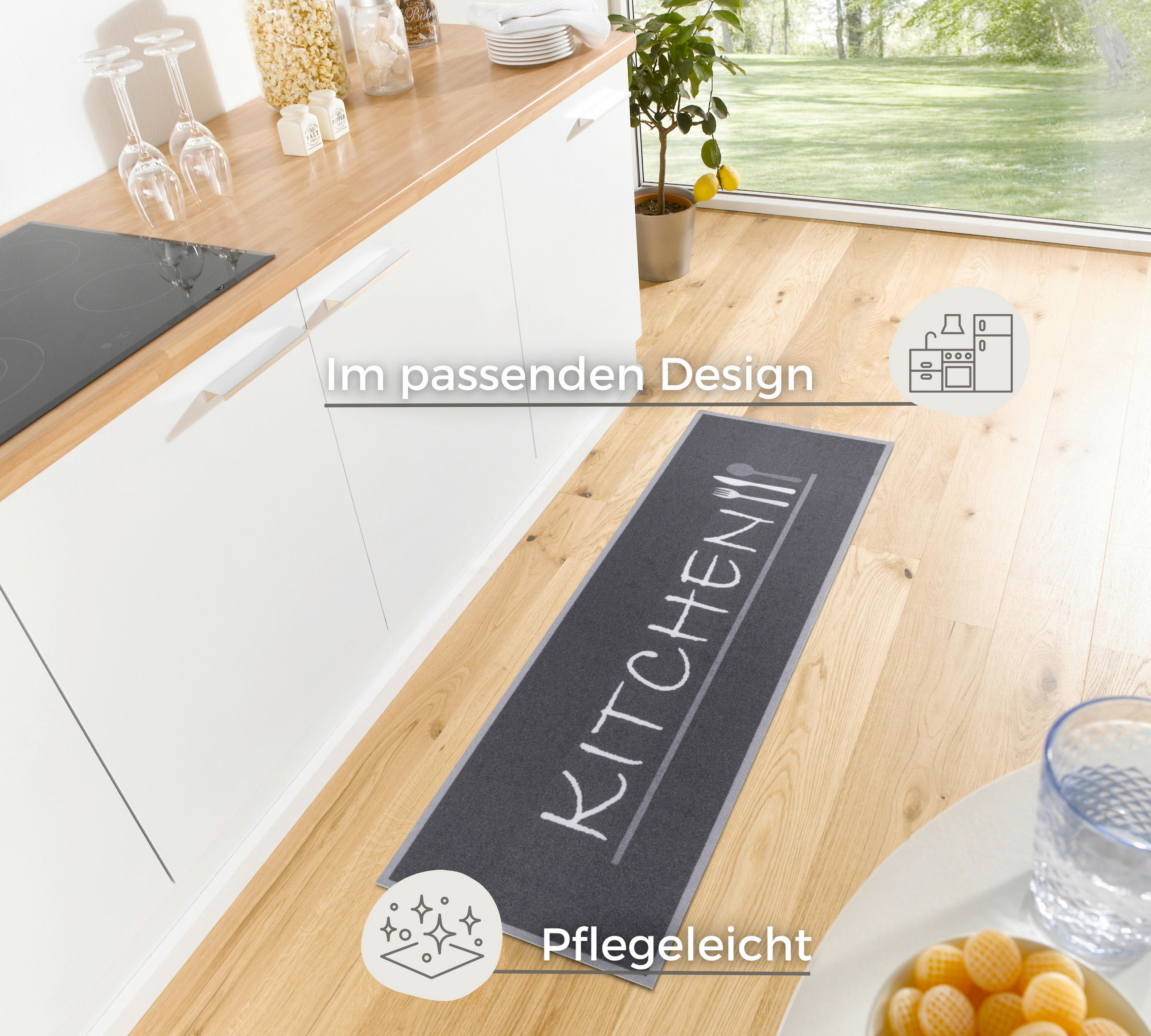 Küchenläufer in Schwarz/Weiß ( 50/150 cm Cook & Clean Schwarz, Weiß  - Schwarz/Weiß, Design, Kunststoff (50/150cm)