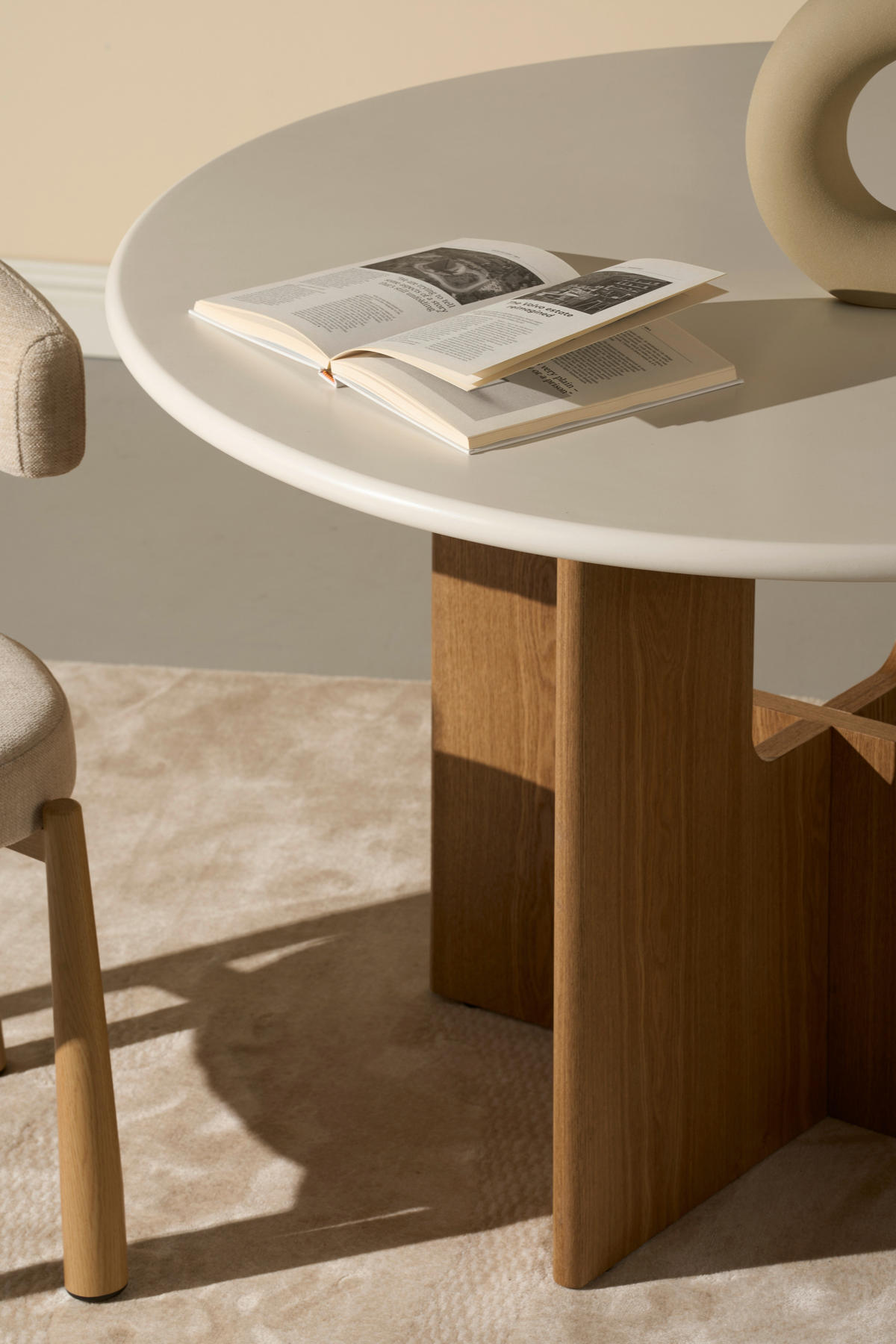 ESSTISCH Echtholz, Nachbildung  Holz, Wellpappe rund Weiß, Eichefarben  - Eichefarben/Weiß, MODERN, Holz/Wellpappe (120/75cm) - Livetastic