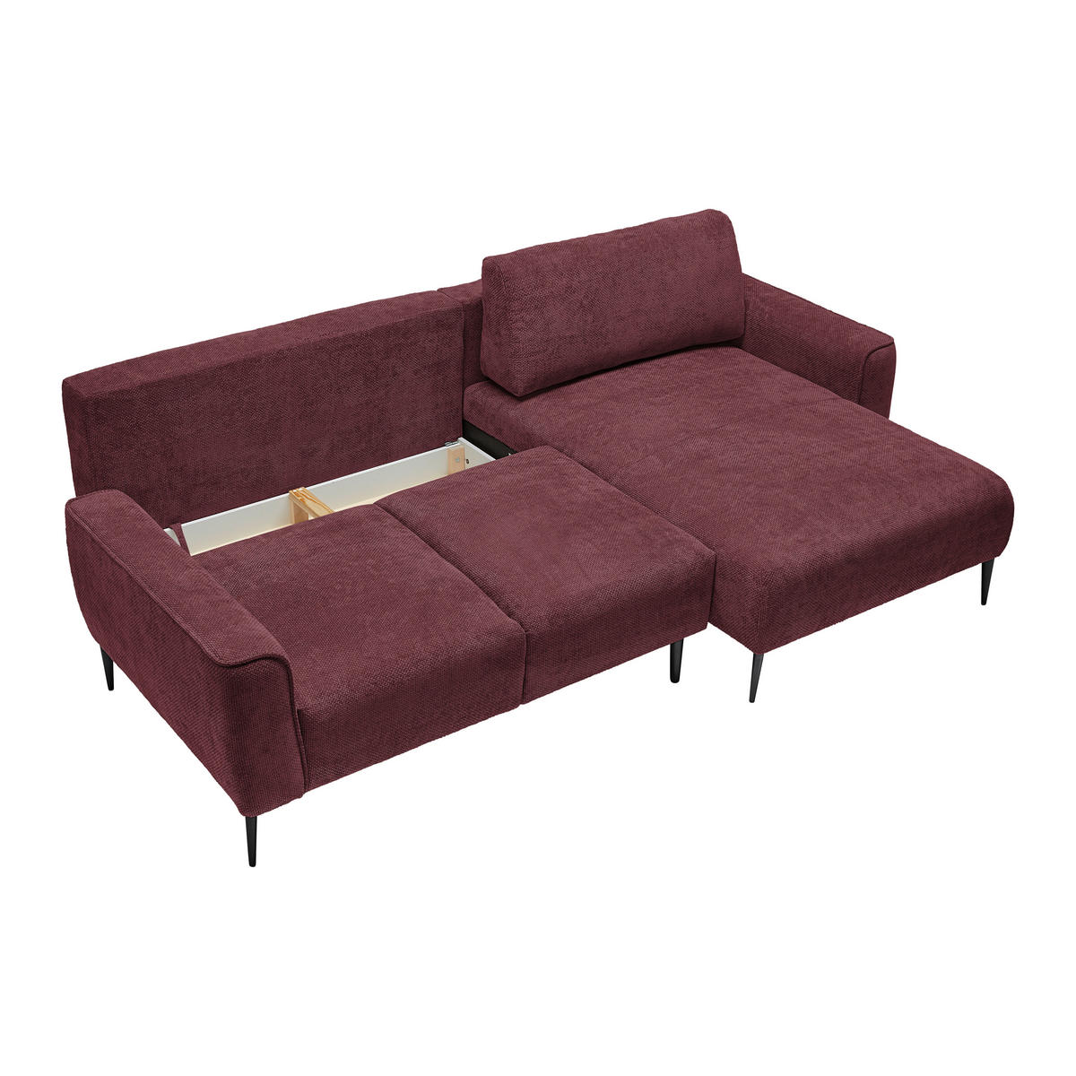 ECKSOFA in Webstoff Bordeaux  - Bordeaux/Schwarz, Modern, Textil/Metall (255/164cm) - MID.YOU