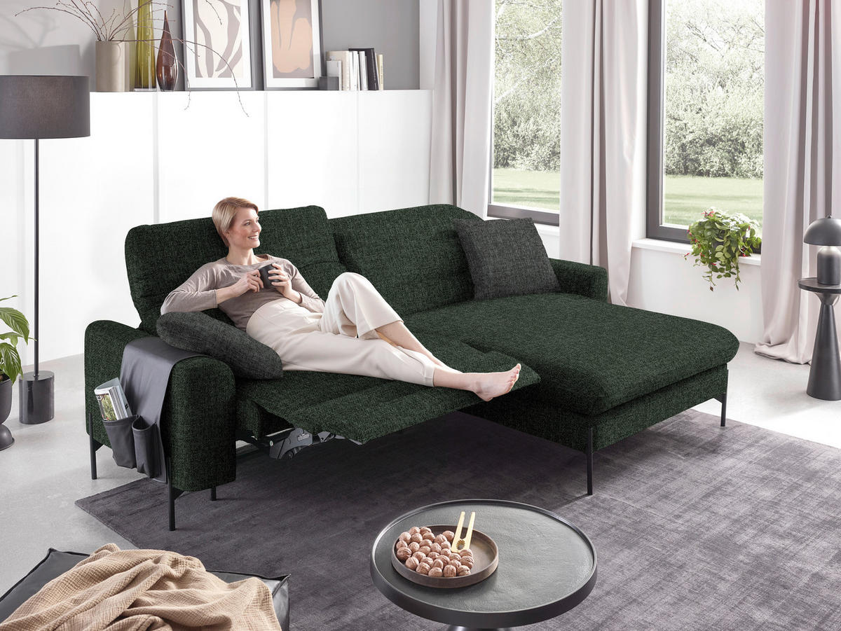 ECKSOFA in Flachgewebe Waldgrün  - Waldgrün/Schwarz, Design, Textil/Metall (252/191cm) - Dieter Knoll