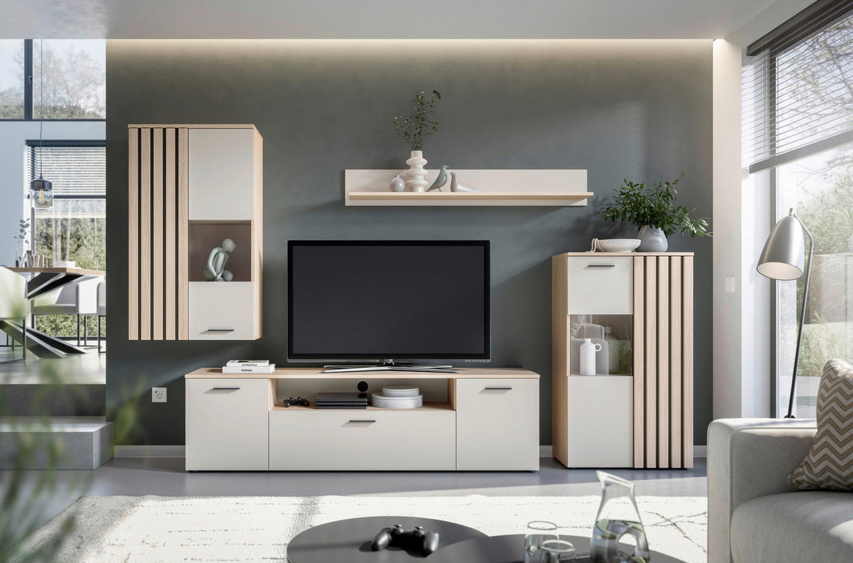 REGAL ZA DNEVNI BORAVAK boje hrasta, kašmir   - kašmir/boje hrasta, Moderno, staklo/drvni materijal (290/190/40cm) - Hom`in