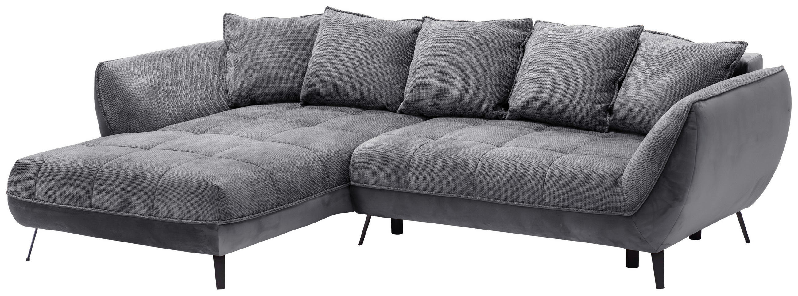 ECKSOFA in Struktur Graphitfarben, Grau  187/282 cm  - Graphitfarben/Schwarz, Design, Textil/Metall (187/282cm) - Livetastic