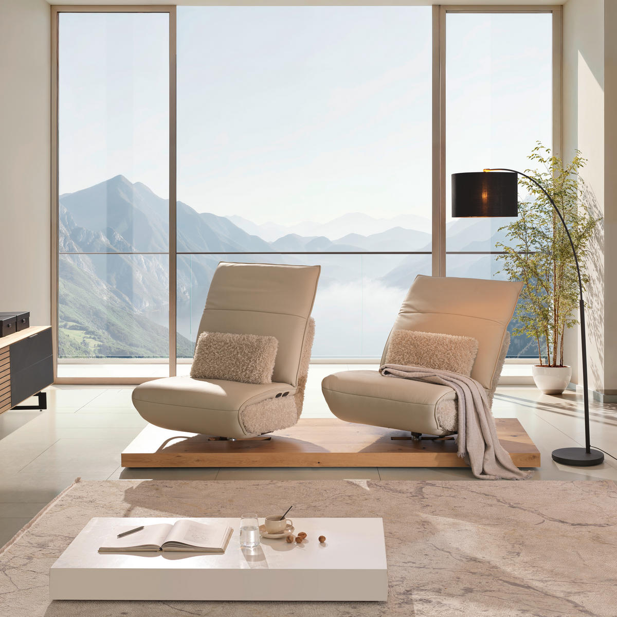 2-SITZER-SOFA in Hochflor Echtleder Creme  - Beige/Creme, Design, Leder/Holz (240/65/104cm) - Koinor