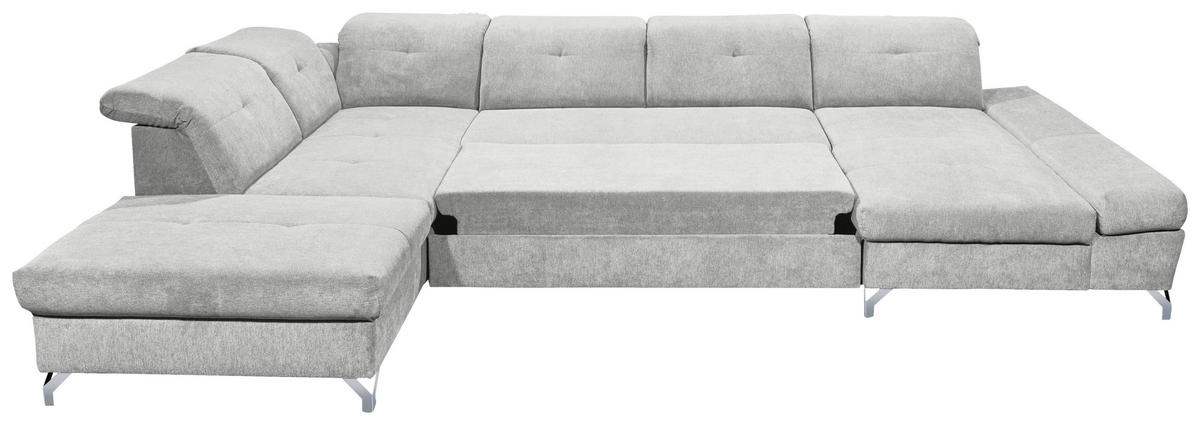 WOHNLANDSCHAFT in Mikrovelours Hellgrau  - Silberfarben/Hellgrau, Modern, Textil/Metall (245/350/168cm) - MID.YOU