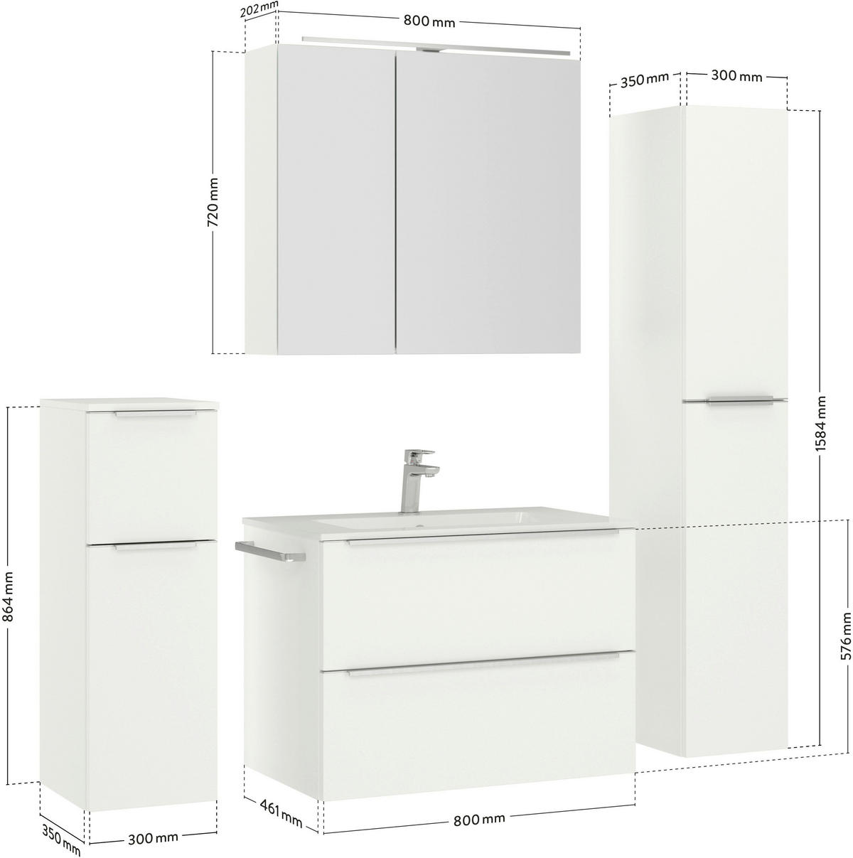 WASCHTISCHKOMBI 81 cm  - Edelstahlfarben/Weiß, MODERN, Holzwerkstoff/Stein (81cm) - Nobilia
