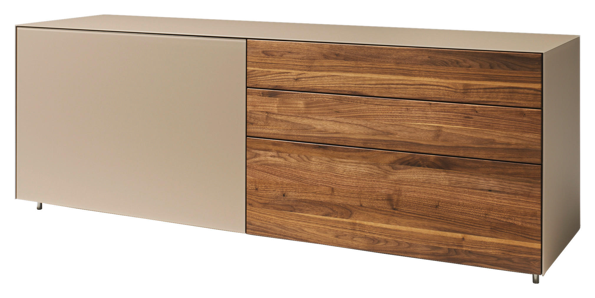SIDEBOARD Nussbaumfarben, Hellbraun  201,2/78,8/41,9 cm  - Hellbraun/Edelstahlfarben, Natur, Glas/Holz (201,2/78,8/41,9cm) - Team 7