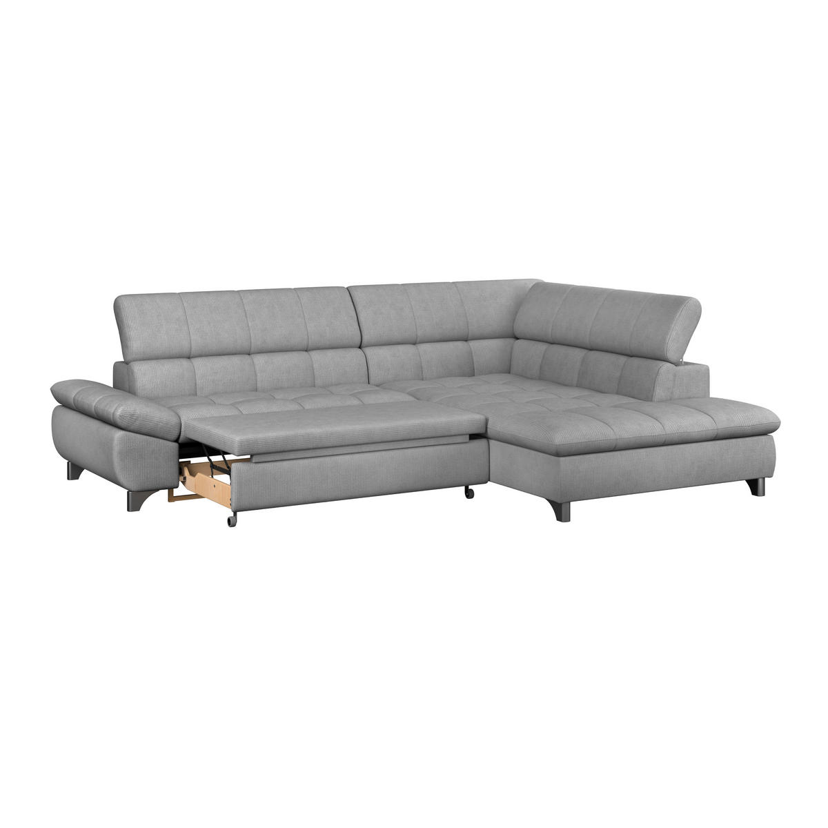 ECKSOFA Hellgrau Chenille  - Chromfarben/Hellgrau, KONVENTIONELL, Textil/Metall (312/234cm) - Livetastic