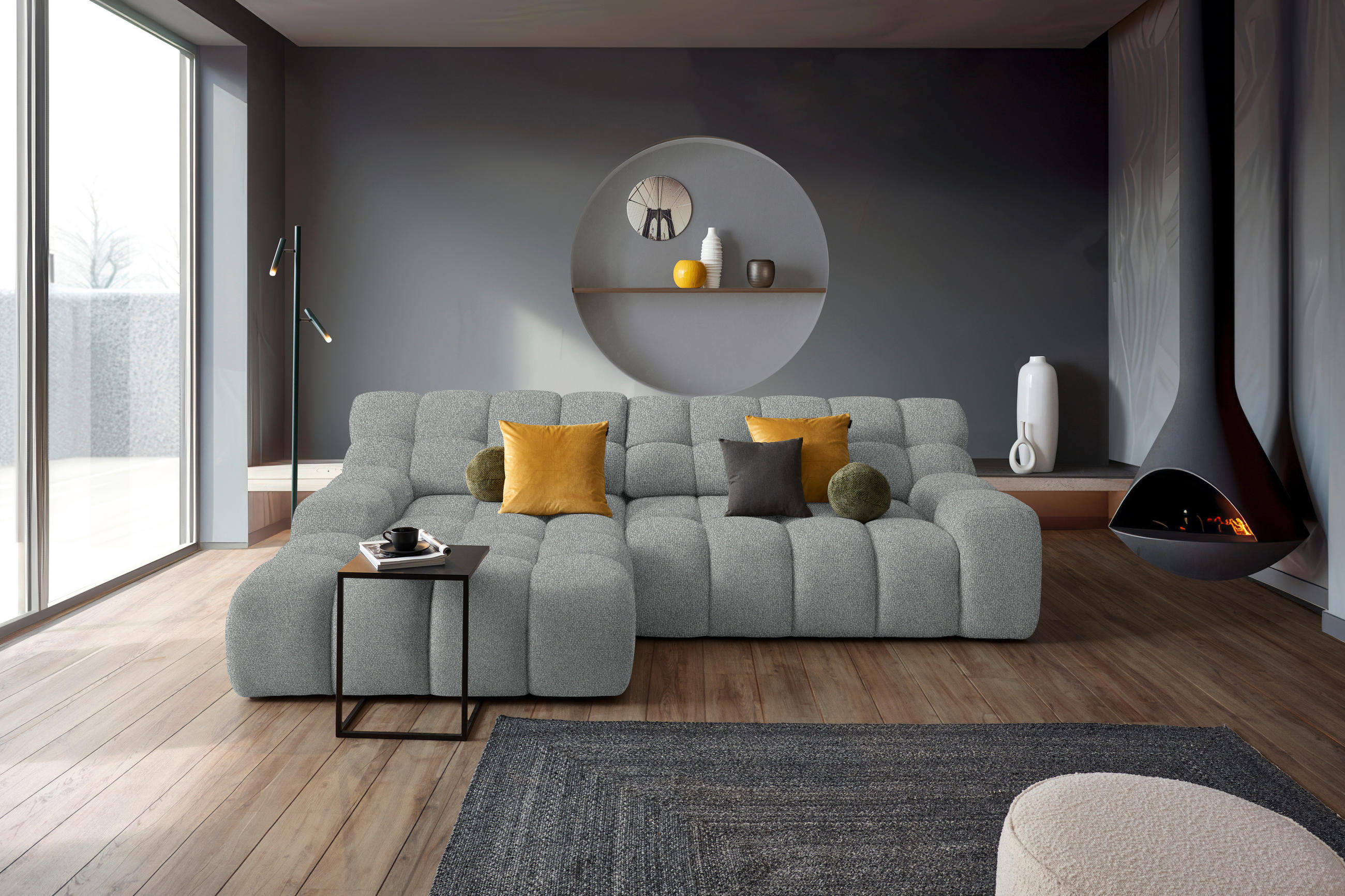 ECKSOFA in Webstoff Hellgrau  - Hellgrau/Schwarz, Modern, Kunststoff/Textil (180/297cm) - Welnova
