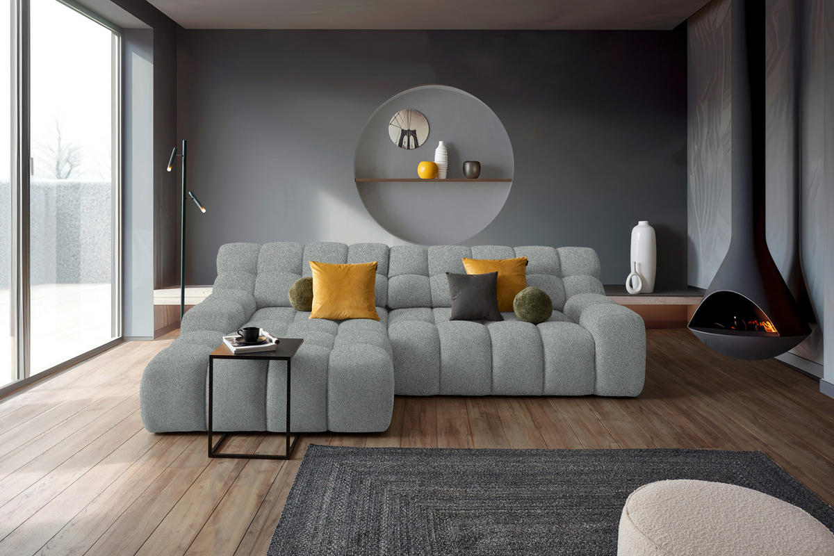 ECKSOFA in Webstoff Hellgrau  - Hellgrau/Schwarz, Modern, Kunststoff/Textil (180/297cm) - Welnova