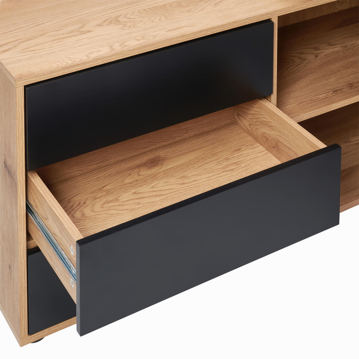 KOTNA PISALNA MIZA kovina, leseni material črna, barve hrasta  - črna/barve hrasta, Moderno, kovina/leseni material (150/75/120cm) - MID.YOU