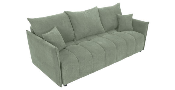 SCHLAFSOFA Plüsch Salbeigrün  inkl. Zierkissen, Rückenkissen, Bettkasten, Schlaffunktion, Rücken echt, Liegefläche im Originalstoff  - Salbeigrün/Schwarz, KONVENTIONELL, Kunststoff/Textil (200/73/105cm) - Carryhome