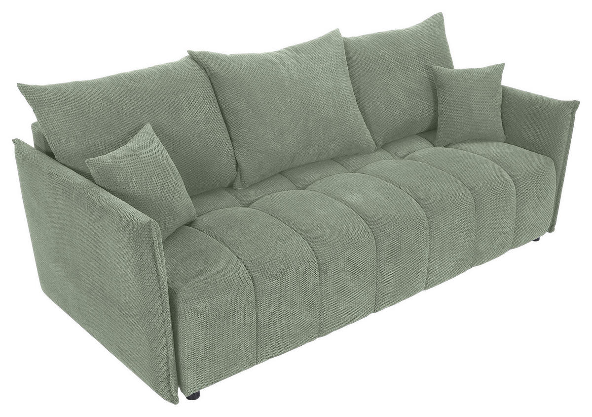 SCHLAFSOFA Plüsch Salbeigrün  inkl. Zierkissen, Rückenkissen, Bettkasten, Schlaffunktion, Rücken echt, Liegefläche im Originalstoff  - Salbeigrün/Schwarz, KONVENTIONELL, Kunststoff/Textil (200/73/105cm) - Carryhome