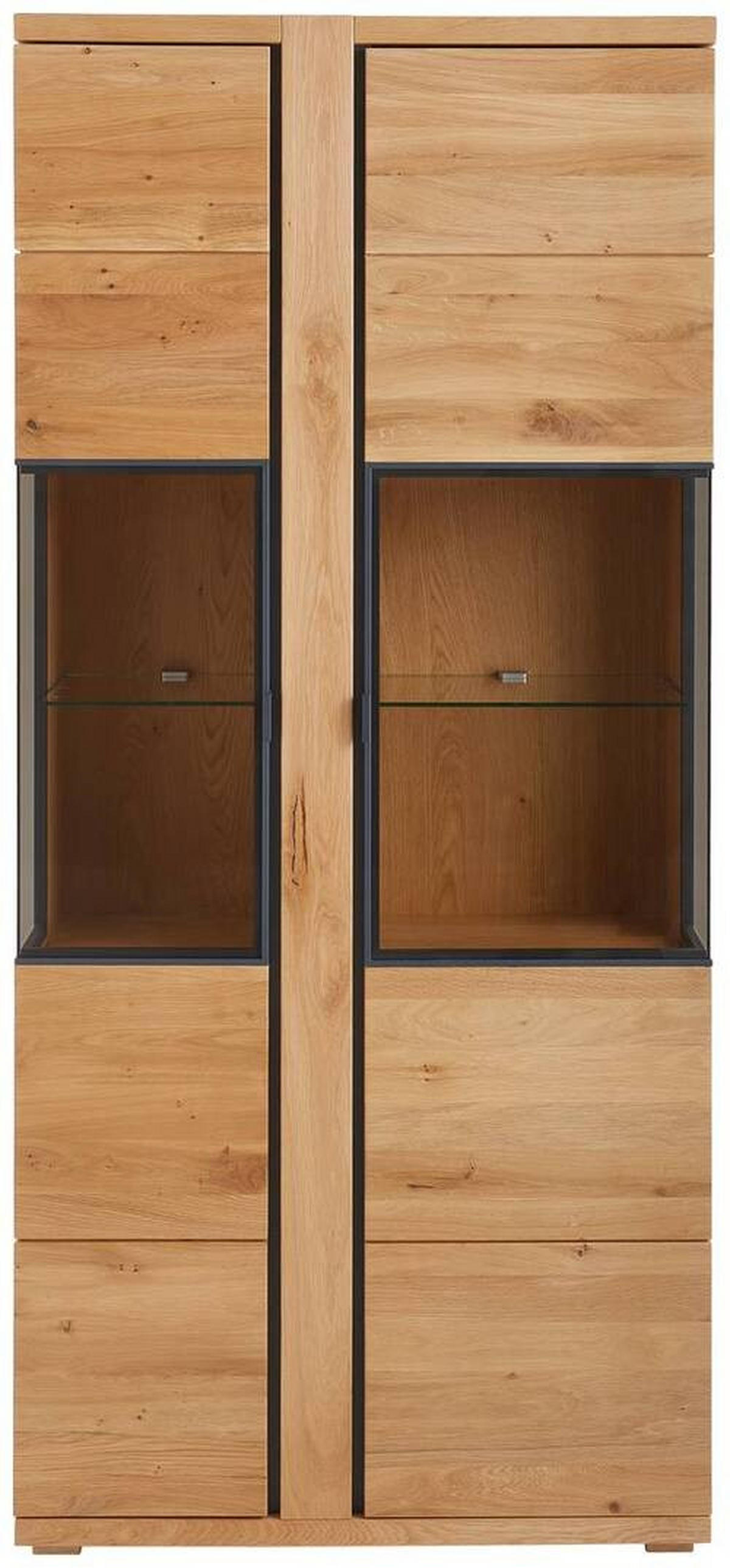 VITRINE  in furniert, massiv Eiche Anthrazit, Eichefarben - Eichefarben/Anthrazit, KONVENTIONELL, Glas/Holz (88/196/38cm) - Linea Natura