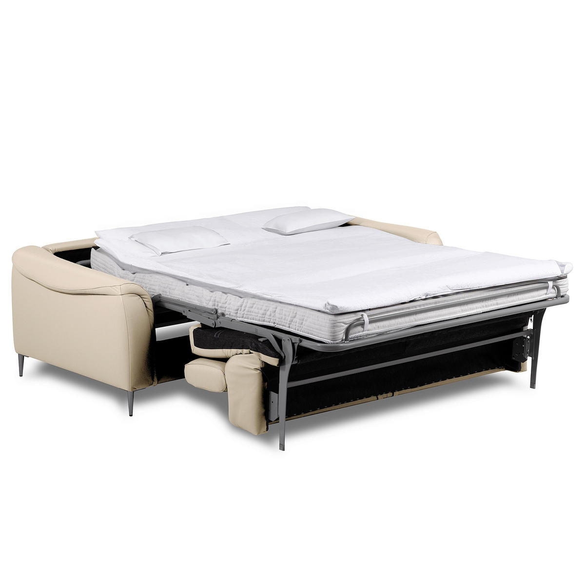 SCHLAFSOFA PAFOS Beige Echtleder Lederlook  - Beige/Schwarz, Design, Leder/Textil (203/77-98/103cm) - MID.YOU