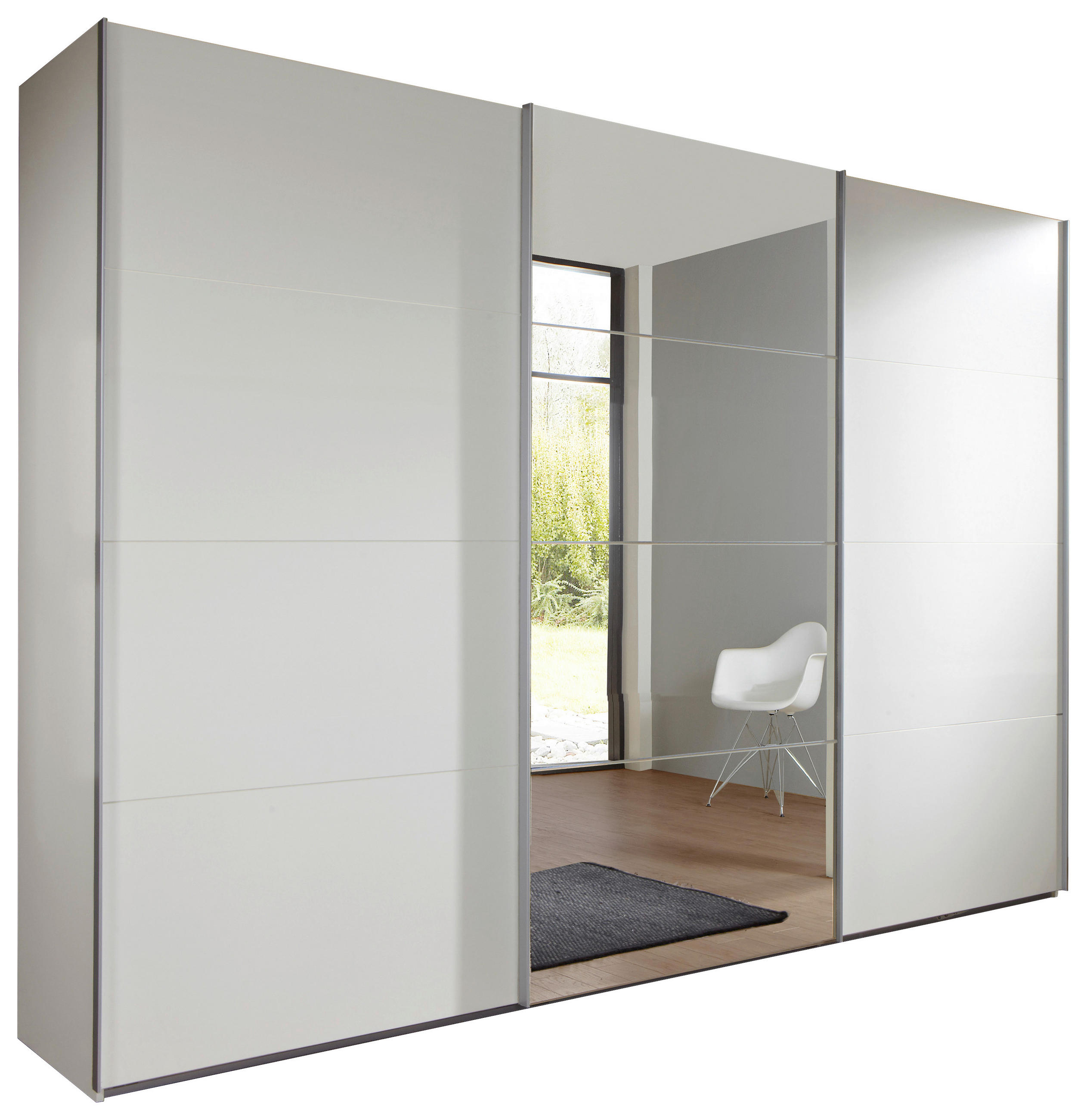 SCHWEBETÜRENSCHRANK 270/210/65 cm,  in Weiß, 3 Tür(en)  - Alufarben/Weiß, Design, Glas/Holzwerkstoff (270/210/65cm) - Carryhome