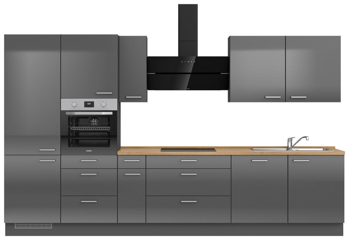 KÜCHENBLOCK 360 cm   in Eichefarben, Schieferfarben  - Schieferfarben/Edelstahlfarben, MODERN, Holzwerkstoff/Metall (360cm) - Nobilia
