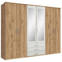 DREHTÜRENSCHRANK 270/210/58 cm 6-türig Weiß, Eichefarben  - Eichefarben/Alufarben, KONVENTIONELL, Glas/Holzwerkstoff (270/210/58cm) - MID.YOU