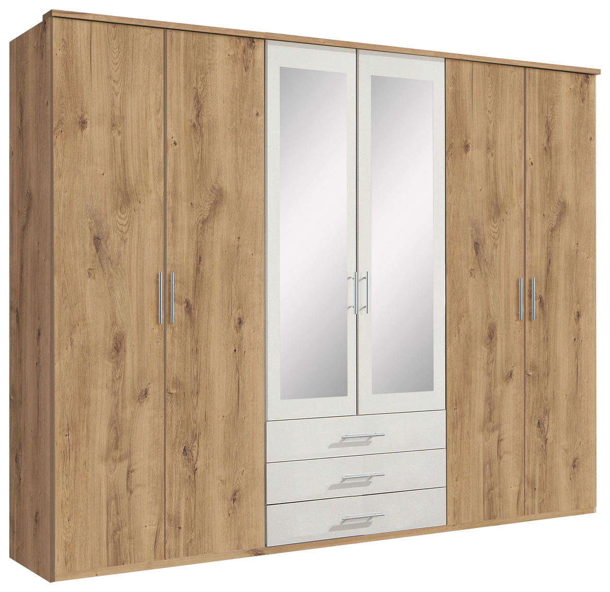 DREHTÜRENSCHRANK 270/210/58 cm 6-türig Weiß, Eichefarben  - Eichefarben/Alufarben, KONVENTIONELL, Glas/Holzwerkstoff (270/210/58cm) - MID.YOU