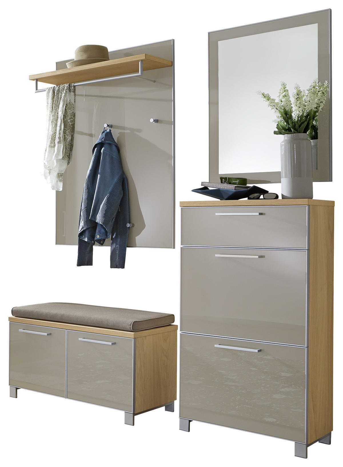 GARDEROBE Taupe, Eichefarben  - Taupe/Eichefarben, Design, Glas/Holz (155/195/40cm)