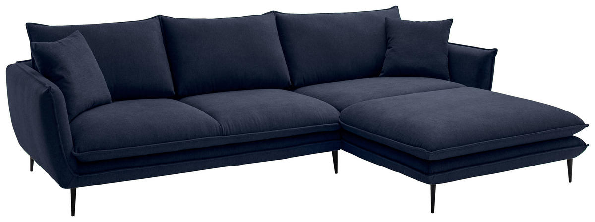 ECKSOFA Dunkelblau Webstoff  - Schwarz/Dunkelblau, KONVENTIONELL, Textil/Metall (304/196cm) - Hom`in
