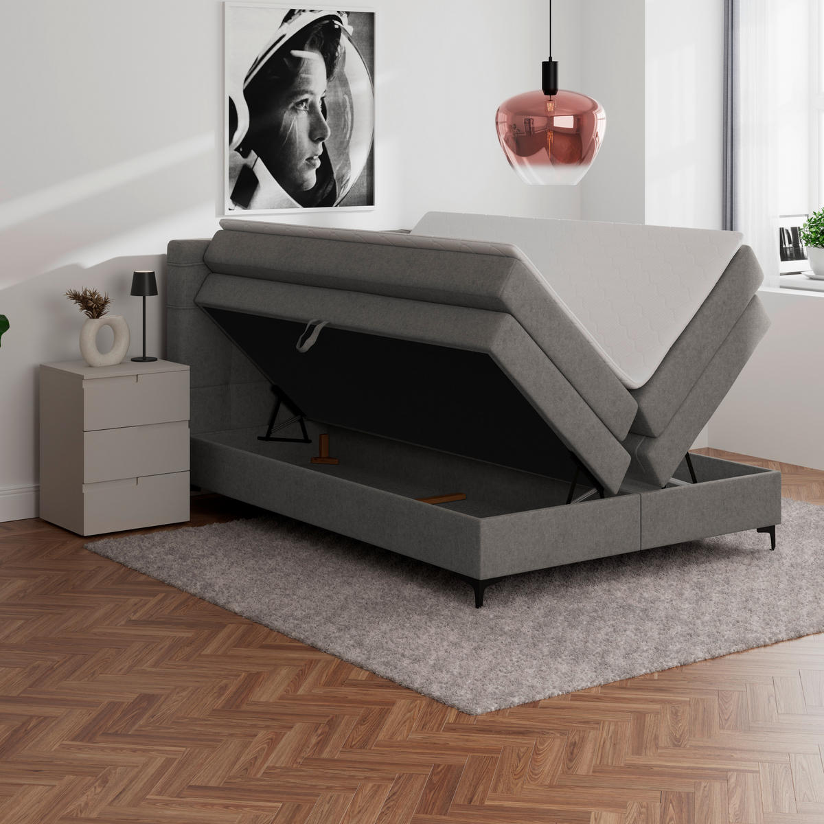 BOXSPRINGBETT 140/200 cm,  in Taupe, H3 = fest  - Taupe/Schwarz, KONVENTIONELL, Kunststoff/Textil (140/200cm)
