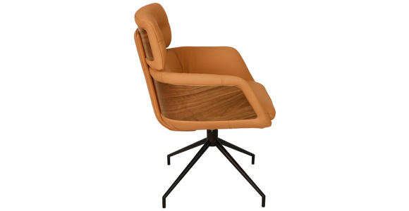 ARMLEHNSTUHL  Lederauswahl, Wippfunktion, Sitzfläche 360° drehbar, automatische Rückholfunktion  Echtleder  - Cognac/Walnussfarben, Design, Leder/Holz (62/92/66cm) - Dieter Knoll