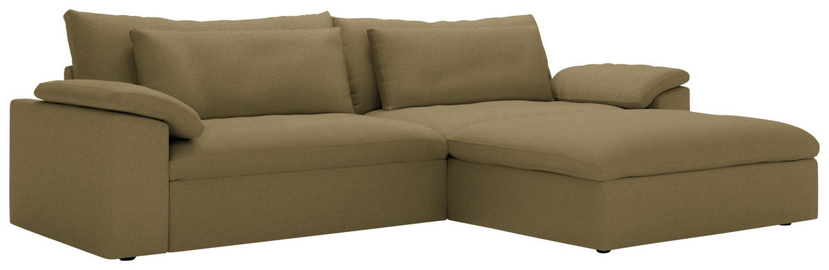 ECKSOFA  Chenille Schilfgrün  - Schilfgrün/Schwarz, Modern, Kunststoff/Textil (306/198cm) - Carryhome
