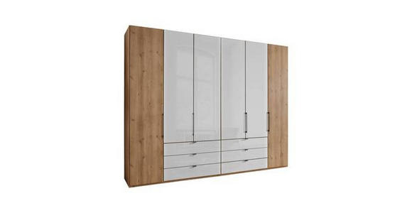 FALTTÜRENSCHRANK 300/216/58 cm 6-türig  - Schieferfarben/Eiche Bianco, KONVENTIONELL, Glas/Holzwerkstoff (300/216/58cm) - Dieter Knoll