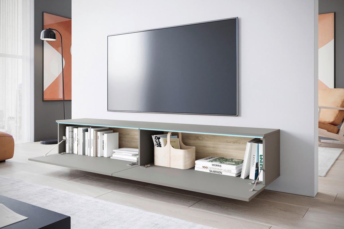 NÍZKÁ KOMODA, šedá,  - šedá, Trend, kompozitní dřevo/plast (180/30/33cm) - MID.YOU