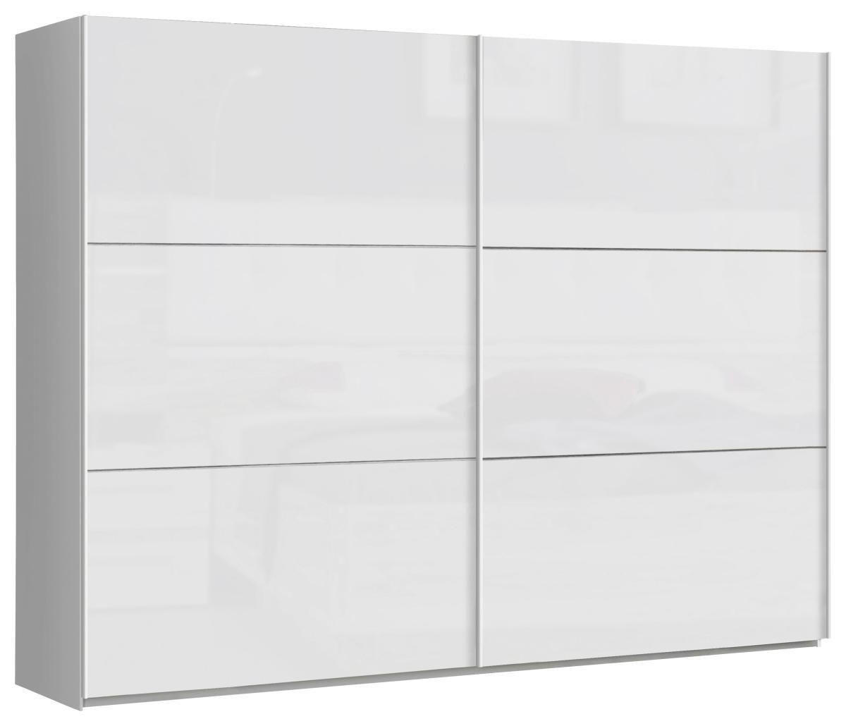 home24 SKRIŇA S POS. DVER. – HOR.VED, biela, biela s vysokým leskom, 269,9/209,7/61,2 cm