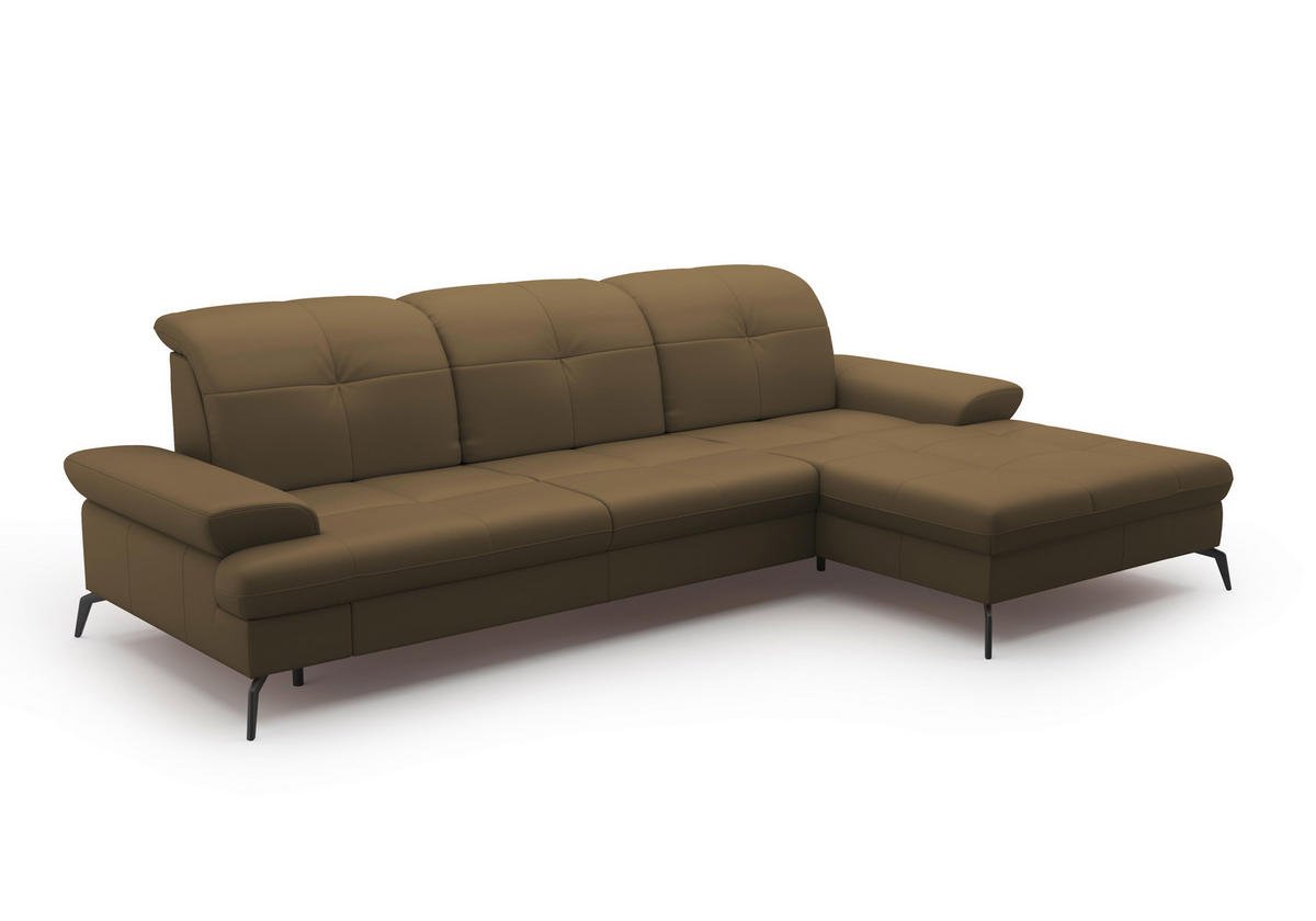 Freisteller von Sit & More ECKSOFA Olivgrün Kombination Echtleder/Stoff Vliesstoff.