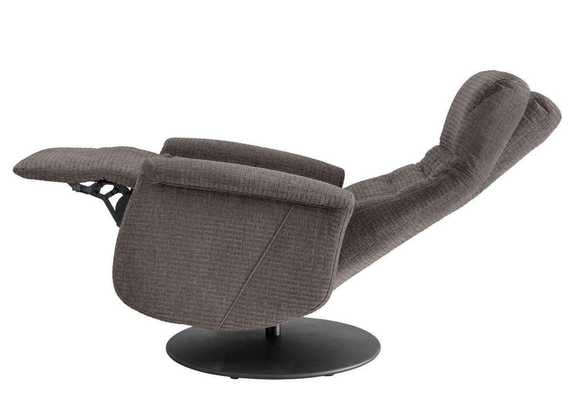 RELAXSESSEL Mikrofaser Kopfteilverstellung, Fußteilverstellung, Rücken echt, Relaxfunktion    - Graubraun/Schwarz, MODERN, Textil/Metall (72/118/85-165cm) - Livetastic