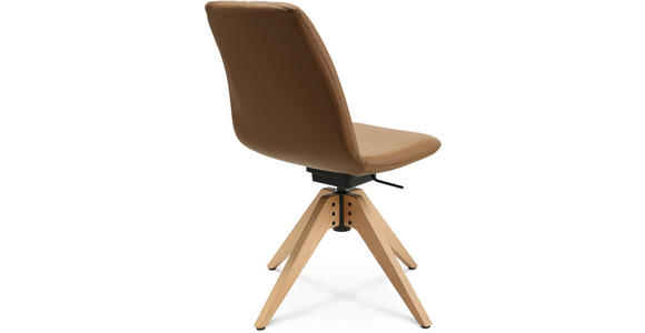 STUHL in Echtleder pigmentiert Holz, Leder - Eichefarben/Cognac, Design, Leder/Holz (46/82,5-85,25/55cm) - Johann Jakob