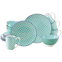KOMBISERVICE Weiß, Petrol Mediterran Petrol 16-teilig 4 Personen  - Petrol/Weiß, Basics, Keramik - Creatable